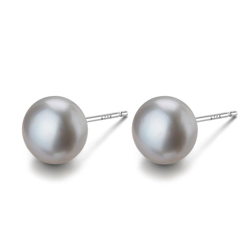 Grey Button Freshwater Pearl Stud Earrings - May-Lynn